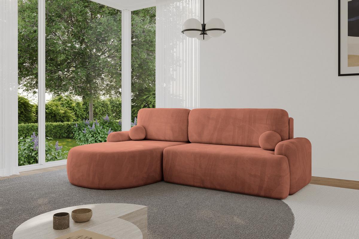 ECKSOFA mit Schlaffunktion und Bettkasten LIRA-L - 264x172x89 Apricot - Orange, Holzwerkstoff/Textil (264/172cm) - ALTDECOR