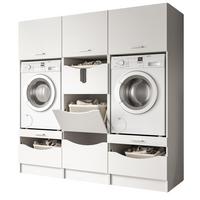 WASCHMASCHINENSCHRANK weiß Set 3-teilig, Waschmaschinenumbau 192 cm mit viel Stauraum - Silberfarben/Weiß, Glas/Holzwerkstoff (192/196/68cm) - Inn.Furn
