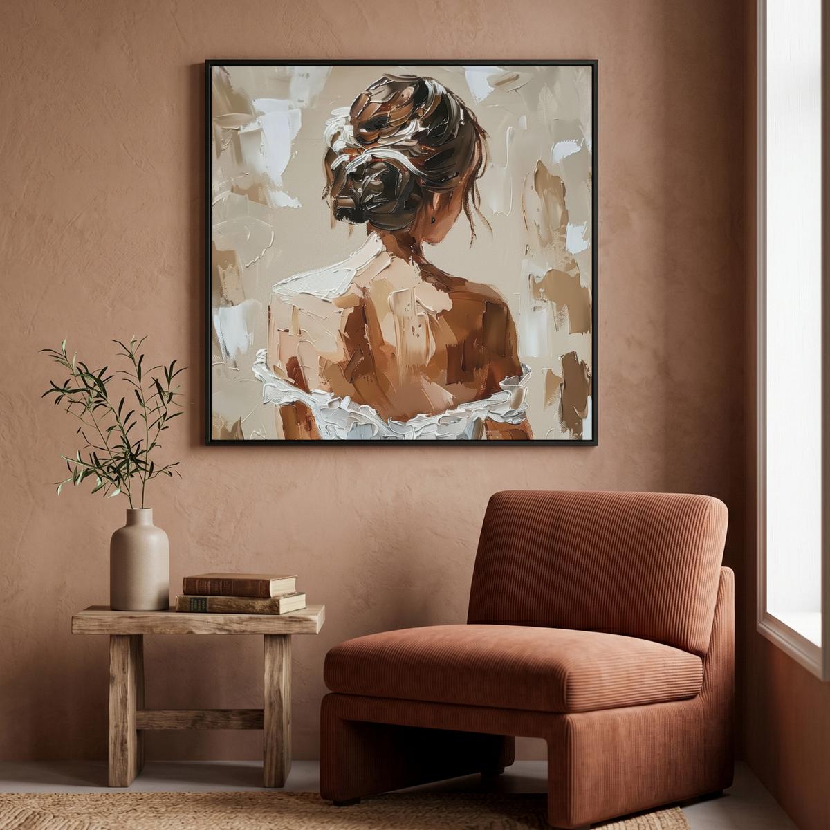 LEINWAND Bilder mit Rahmen - Frau - Farbe - Abstrakt - Beige - Modern - 90x90 - Sandfarben, Textil (90/90cm) - MuchoWow