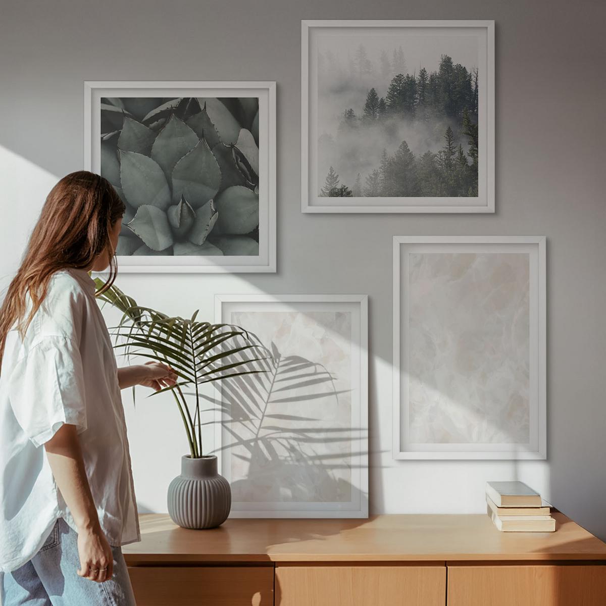 BILDER SET 4er Set - 50x50 cm & 40x60 cm Weißer Rahmen - Steinpastellmarmor - Weiß, Kunststoff (50/50cm) - TULUP