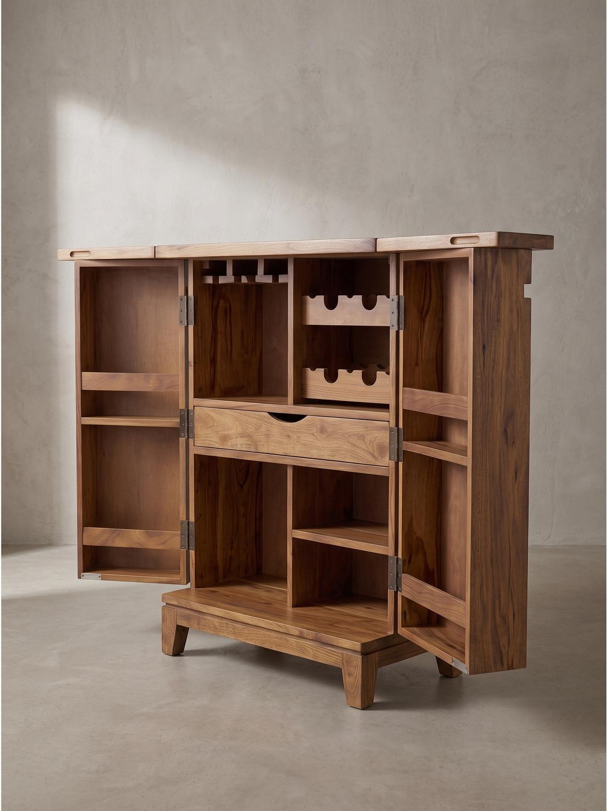 HAUSBAR SIRACUSA, Dunkles Massivholz, mit Ablagen, 65 x 50 x 90 cm - Dunkelbraun/Braun, Holz (65/90/50cm) - KADIMA DESIGN