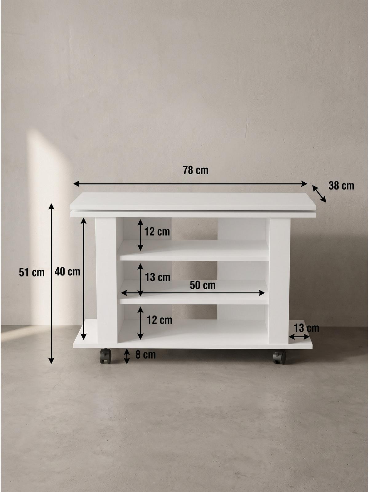 FERNSEHTISCH SEGRE, Spanplatte, mit Ablagen, Weiß, 78 x 38 x 51 cm - Weiß, Holzwerkstoff (78/51/38cm) - KADIMA DESIGN