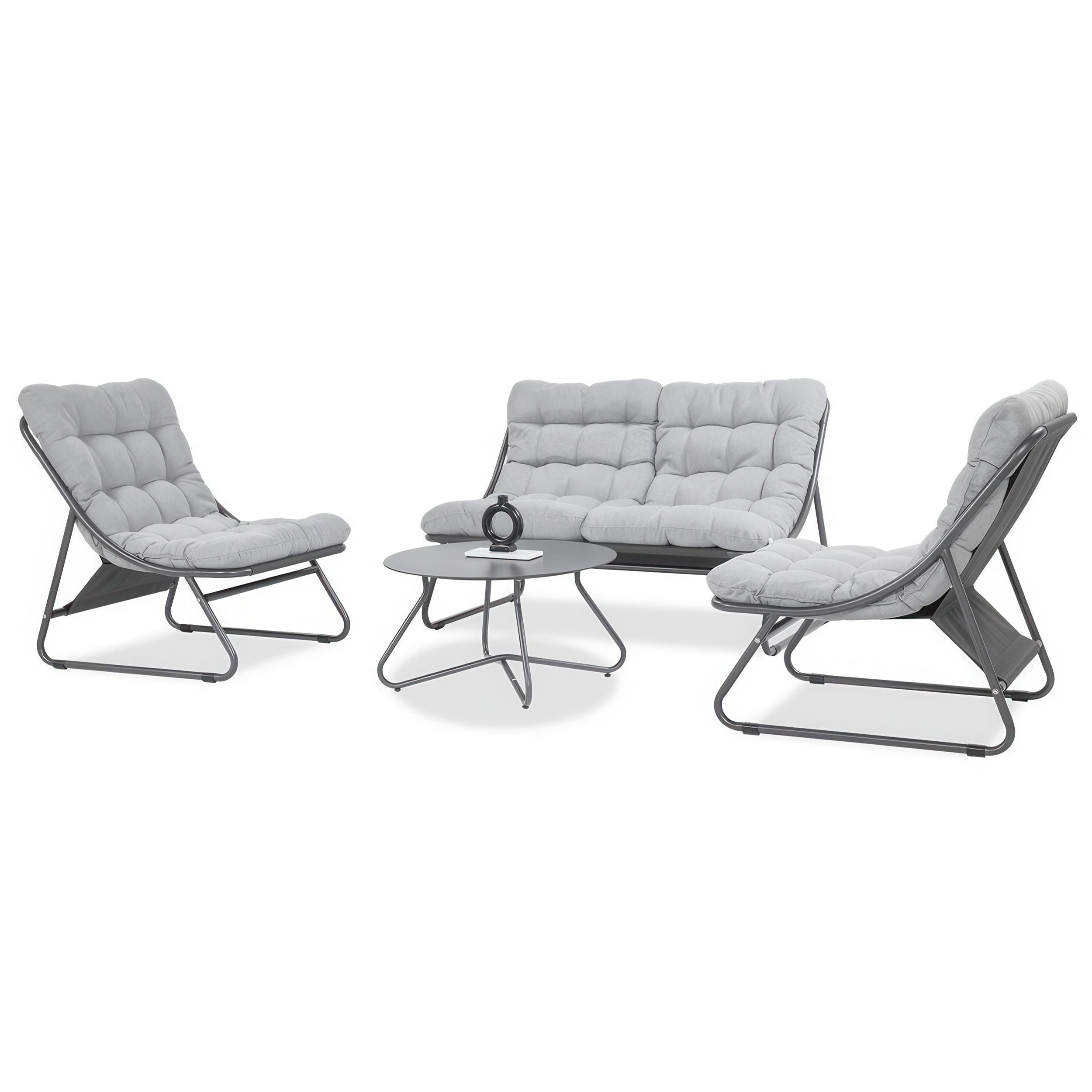 GARTENSET Solaro , aus Metall, 2 Sessel + 2-Sitzer Sofa + Couchtisch, Hellgrau - Hellgrau, Metall - Beautysofa