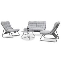 GARTENSET Solaro , aus Metall, 2 Sessel + 2-Sitzer Sofa + Couchtisch, Hellgrau - Hellgrau, Metall - Beautysofa