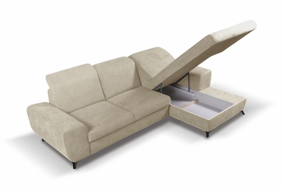 ECKSOFA LUCE R-S Beige Plüsch-Stoff mit Schlaffunktion - Beige, Holz (279/172cm) - MASSENO