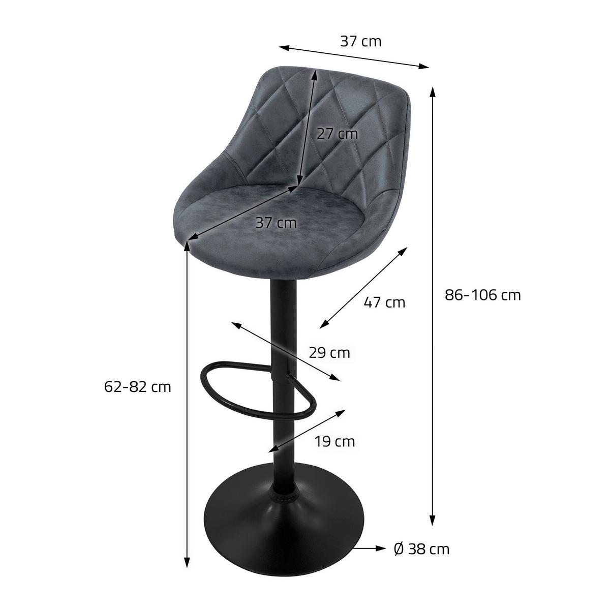 BARHOCKER 2er Set aus Kunstleder Anthrazit höhenverstellbar/drehbar - Anthrazit/Schwarz, Metall (37/106/47cm) - ML-DESIGN