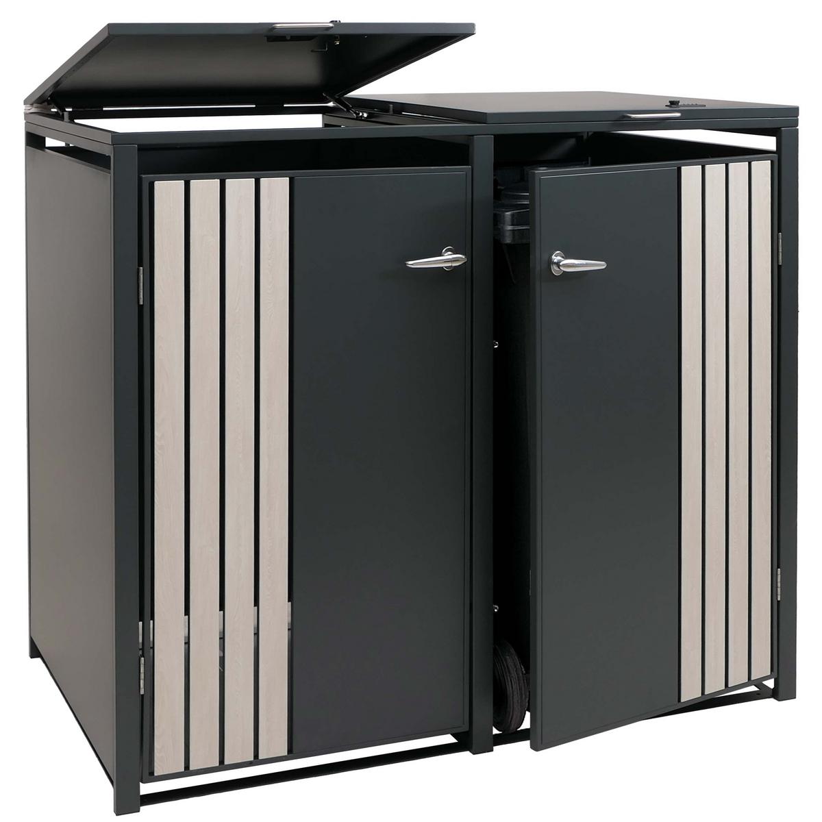 2ER-MÜLLTONNENVERKLEIDUNG Anthrazit, Hellbraun - Hellbraun/Anthrazit, Metall (132/122/84cm) - MCW