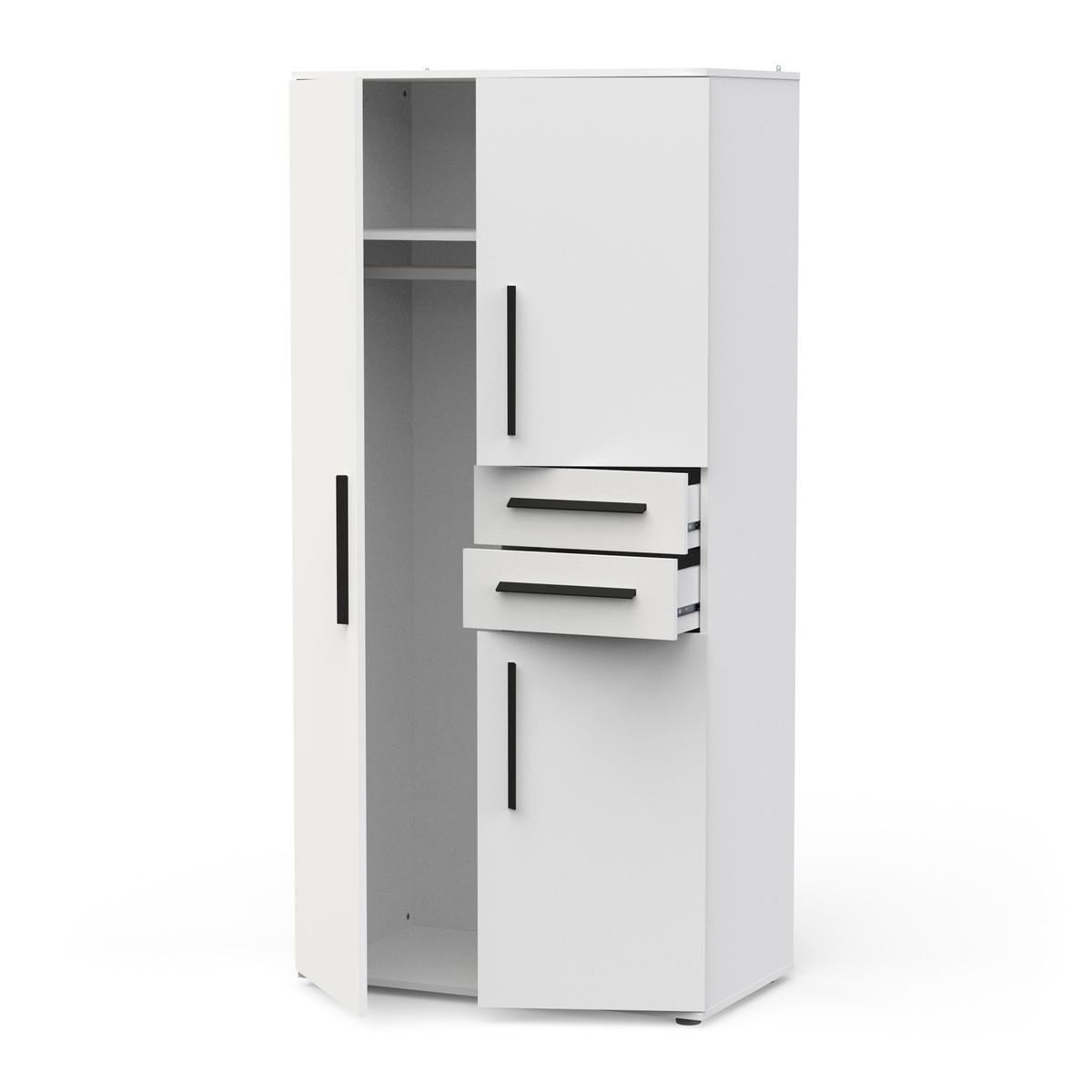 KLEIDERSCHRANK mit 3 Türen und 2 Schubladen in mattweiß 90,4/50/188 cm - Weiß, Holzwerkstoff (50/188/105.9cm) - Calicosy