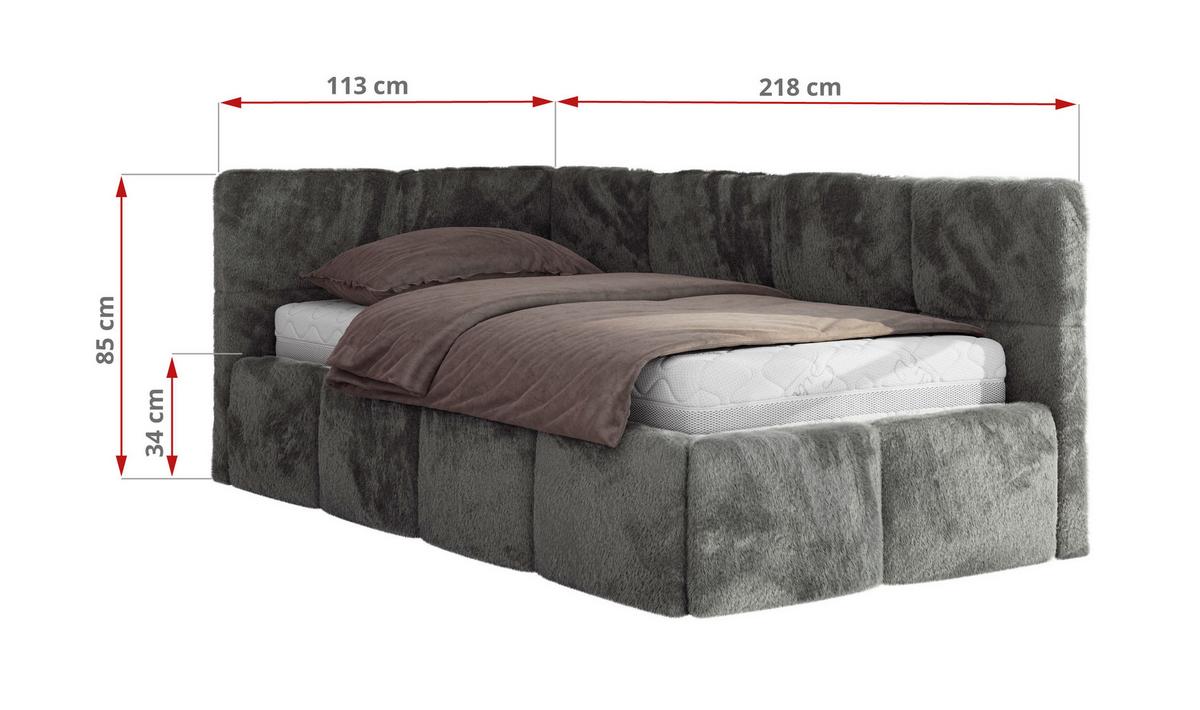 JUGENDBETT ARVO 90/200 - Dunkelgrau Plüsch - Multipocket-Matratze - Rechts Seite - Dunkelgrau, Textil (90/200cm) - MKS