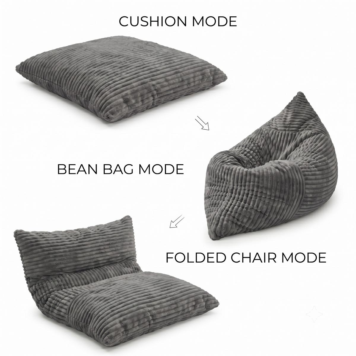 SITZSACK XXL 3-IN-1 aus Kordsamt als Sessel, Sofa und Bett - Hellgrau, Textil (180/25/125cm) - Urban Meuble
