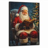 LEINWAND Bilder mit Rahmen - Weihnachtsmann - Weihnachten - Winter - Weihnachtsbaum - 70x100 - Bordeaux, Textil (70/100cm) - MuchoWow