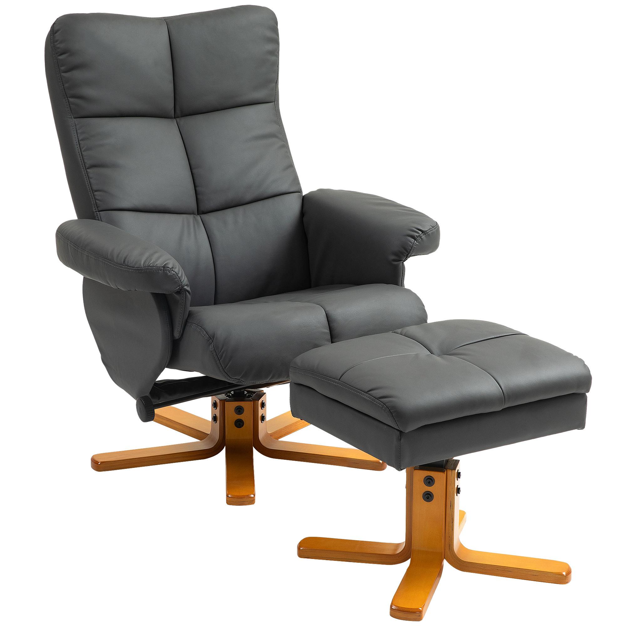 RELAXSESSEL mit Hocker, Stauraum, Fernsehsessel mit Liegefunktion, Dunkelgrau - Dunkelgrau/Braun, Holz (86/99/80cm) - HOMCOM