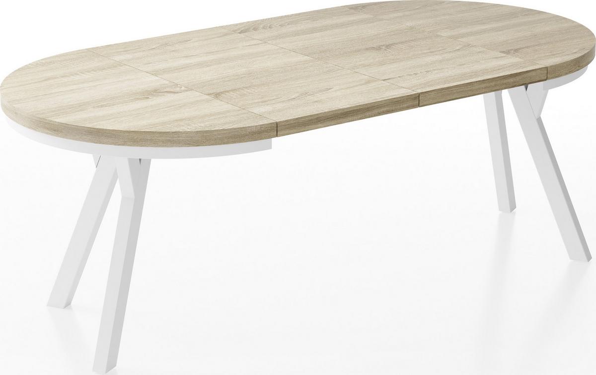 ESSTISCH Lume Weiß runder ausziehbarer, Sonoma Eiche 90-170/90/76 cm - Weiß/Sonoma Eiche, Holz/Holzwerkstoff (90/170/76cm) - WFL GROUP