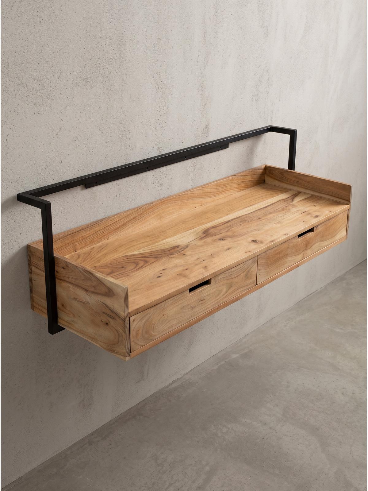 SCHREIBTISCH MURES, Akazie Massivholz, Akazie-Schwarz, 120 x 38 x 37 cm - Schwarz/Akaziefarben, Holz/Metall (38/120/37cm) - KADIMA DESIGN