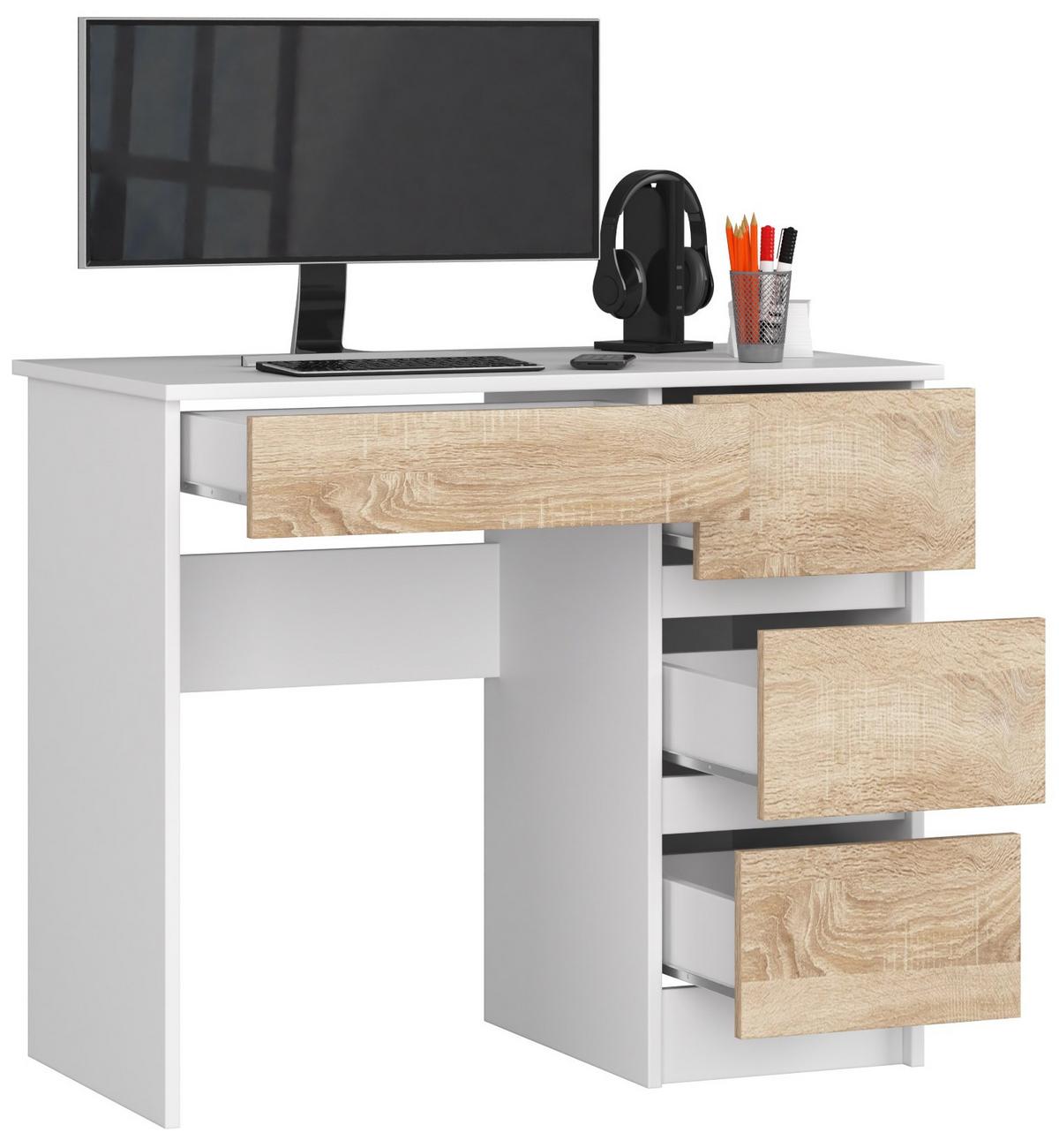 SCHREIBTISCH Weiß, Eiche Sonoma 77/90/50 - Weiß, Holzwerkstoff (120/50/77cm) - RAUMHIRSCH FURNITURE