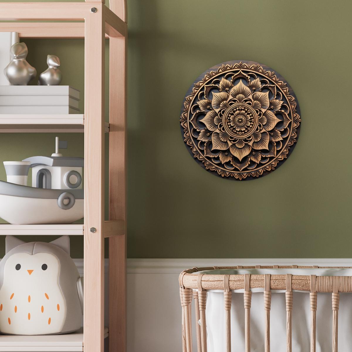 WANDBILD Mandala - Holz - Blumen - Braun Deko Wohnzimmer 30x30 cm - Gelb, Kunststoff (30/30cm) - MuchoWow