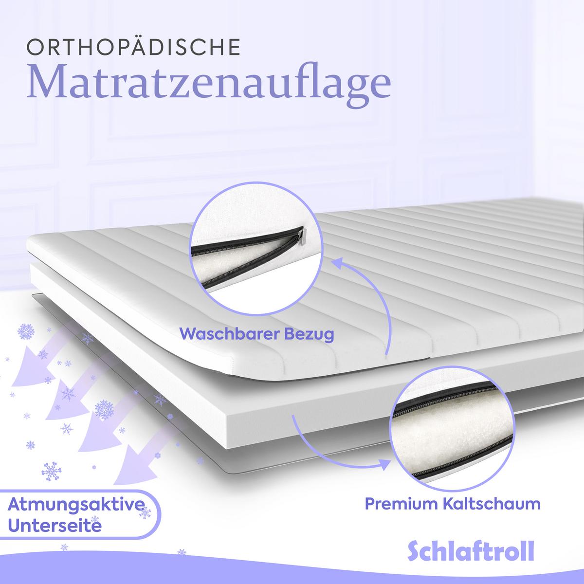 KALTSCHAUM-TOPPER 120x200 H3- Ergonomisch - 5 cm hoch - Weiß, Textil (120/200cm) - Schlaftroll