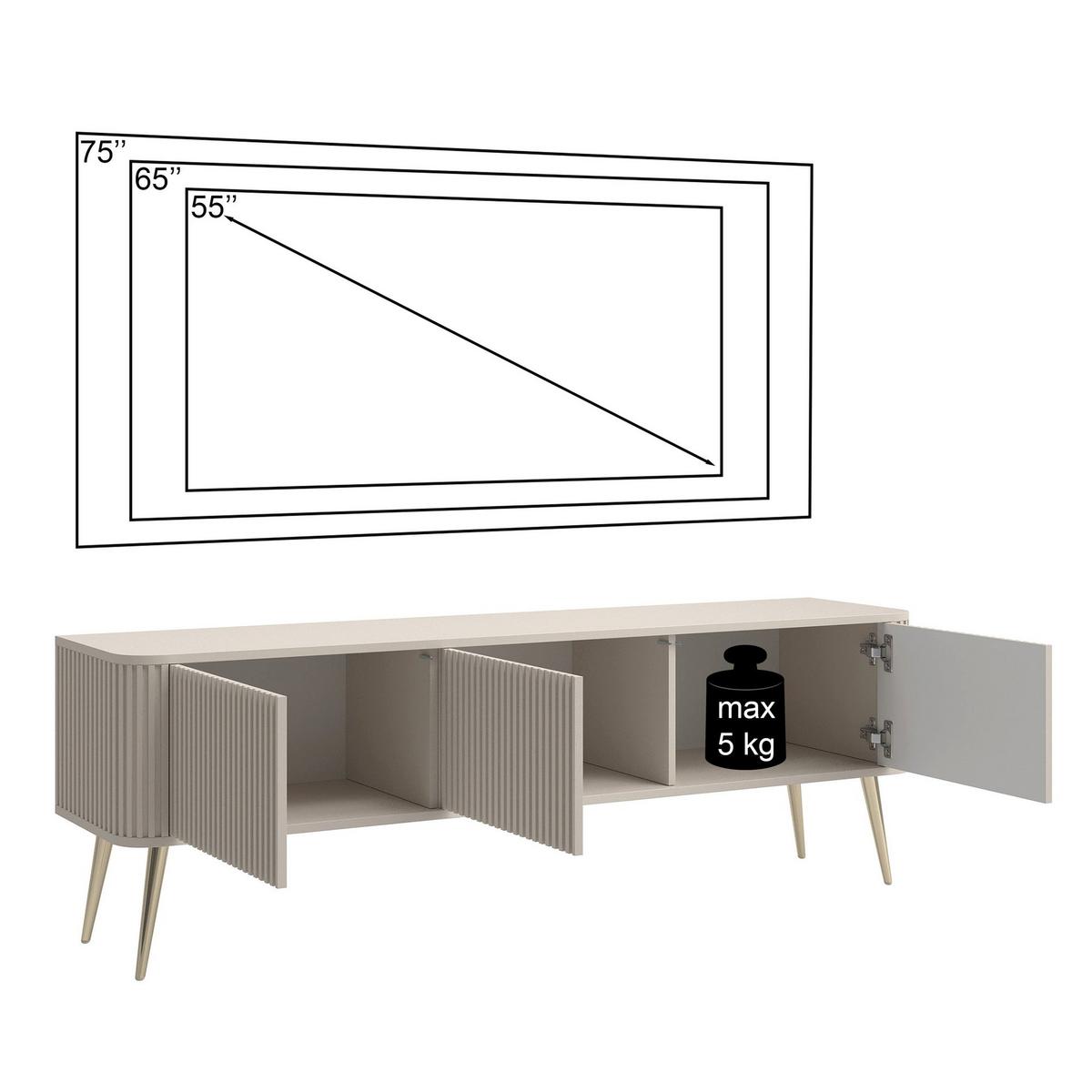 TV-LOWBOARD Ovarlo Greige mit goldenen Metallbeinen 163 cm - Taupe/Goldfarben, Holzwerkstoff/Metall (163.2/49.2/38cm) - Selsey
