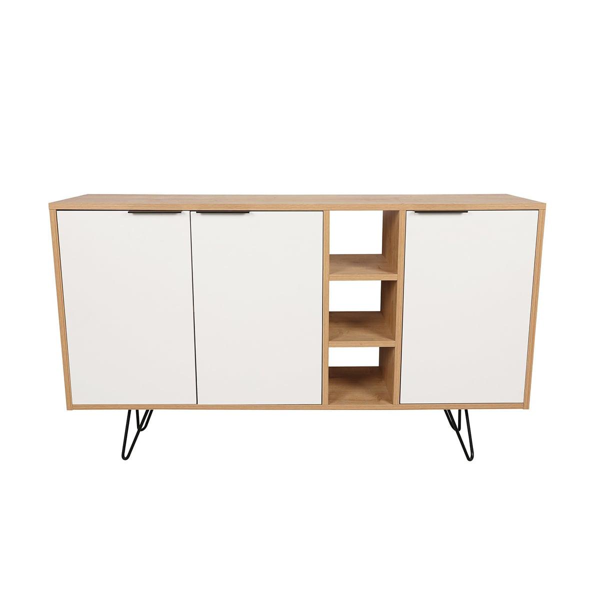 SIDEBOARD 3 Nischen und 3 Türen L142 cm - Clara - Eichefarben/Weiß, Holzwerkstoff (35.6/83/15cm) - Calicosy