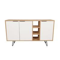 SIDEBOARD 3 Nischen und 3 Türen L142 cm - Clara - Eichefarben/Weiß, Holzwerkstoff (35.6/83/15cm) - Calicosy