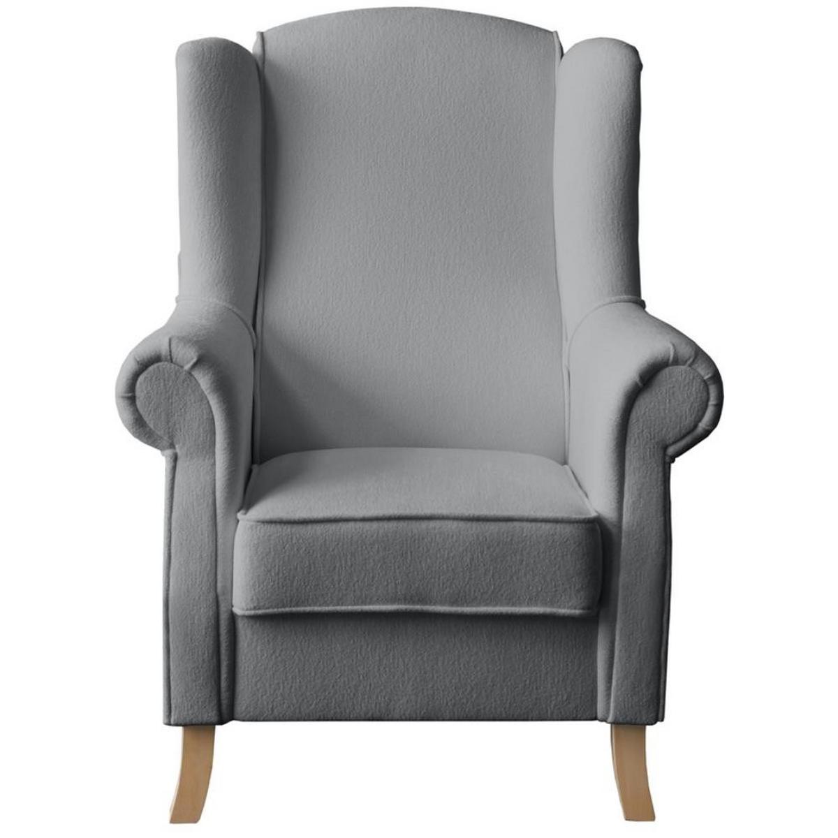 OHRENSESSEL Leonardo grau boucle-stoff - Grau, Holz/Textil (88/118/86cm) - Beautysofa