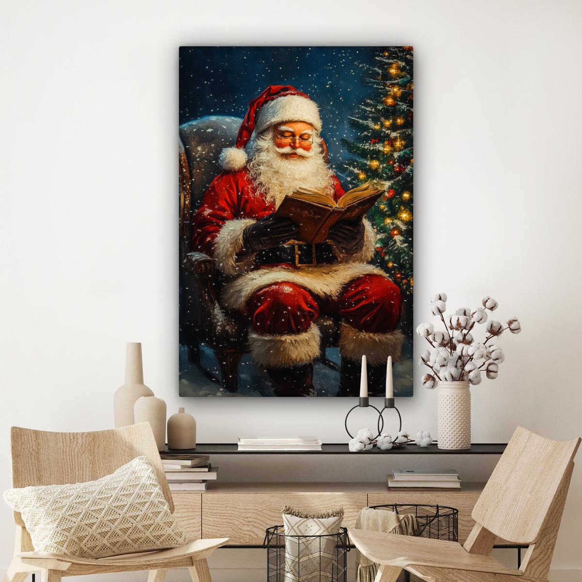 LEINWANDBILD Weihnachtsmann - Weihnachten - Winter - Weihnachtsbaum Deko XXL 80x120 cm - Bordeaux, Textil (80/120cm) - MuchoWow