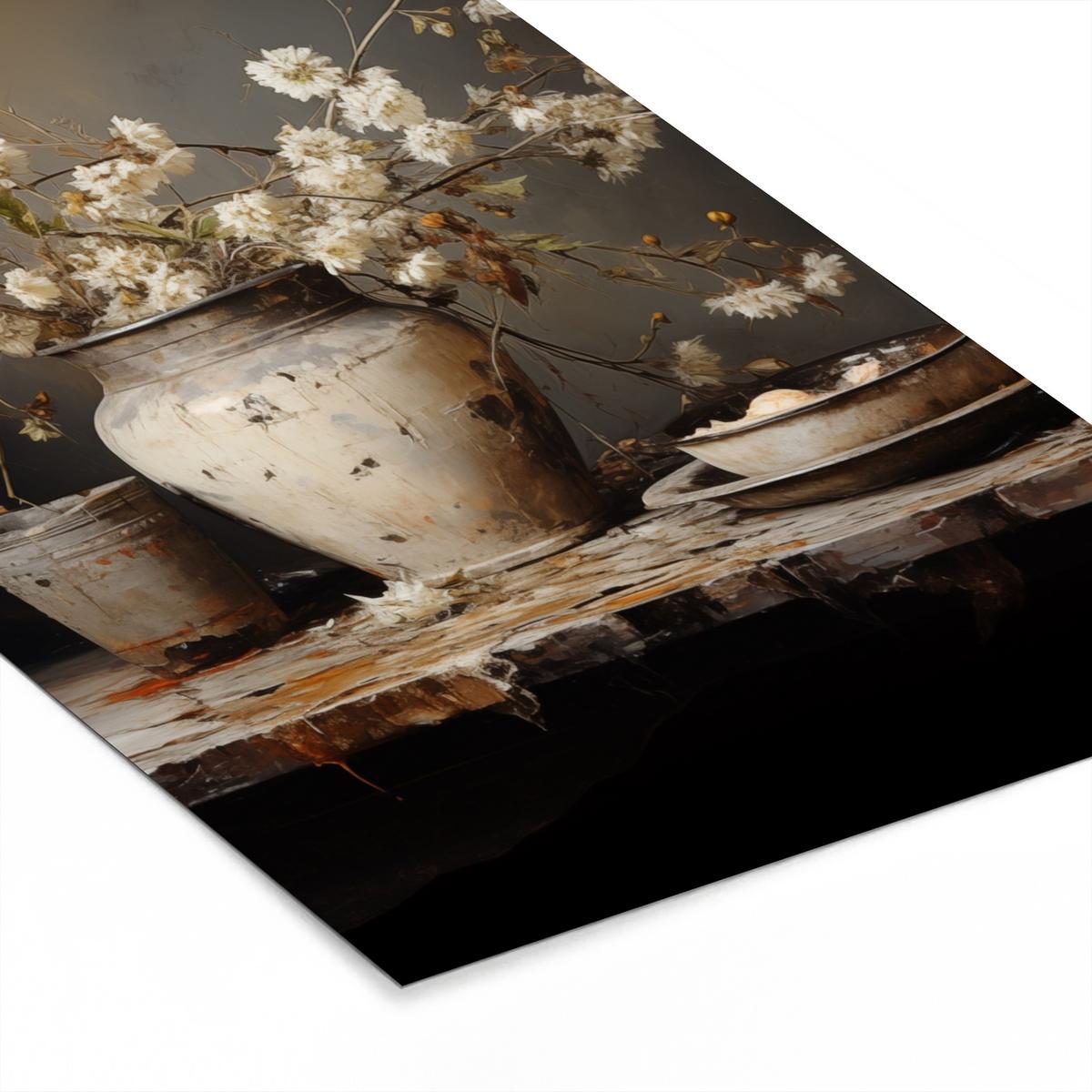 POSTER MIT RAHMENGERAHMTES BILD Stilleben - Blumen - Blumenstrauß - Vase - Wein 60x90 cm - Schwarz, Papier (60/90cm) - MuchoWow