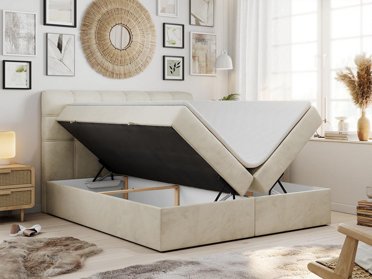 BOXBETT FAST 160/200 Beige Velvet - H4 - Beige, Holz/Textil (160/200cm) - MKS