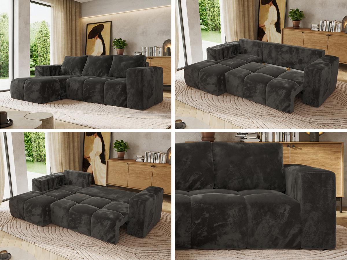 ECKSOFA MONIVA Dunkelgrau Plüsch - Links - Dunkelgrau/Schwarz, Kunststoff/Textil (164/266cm) - MKS