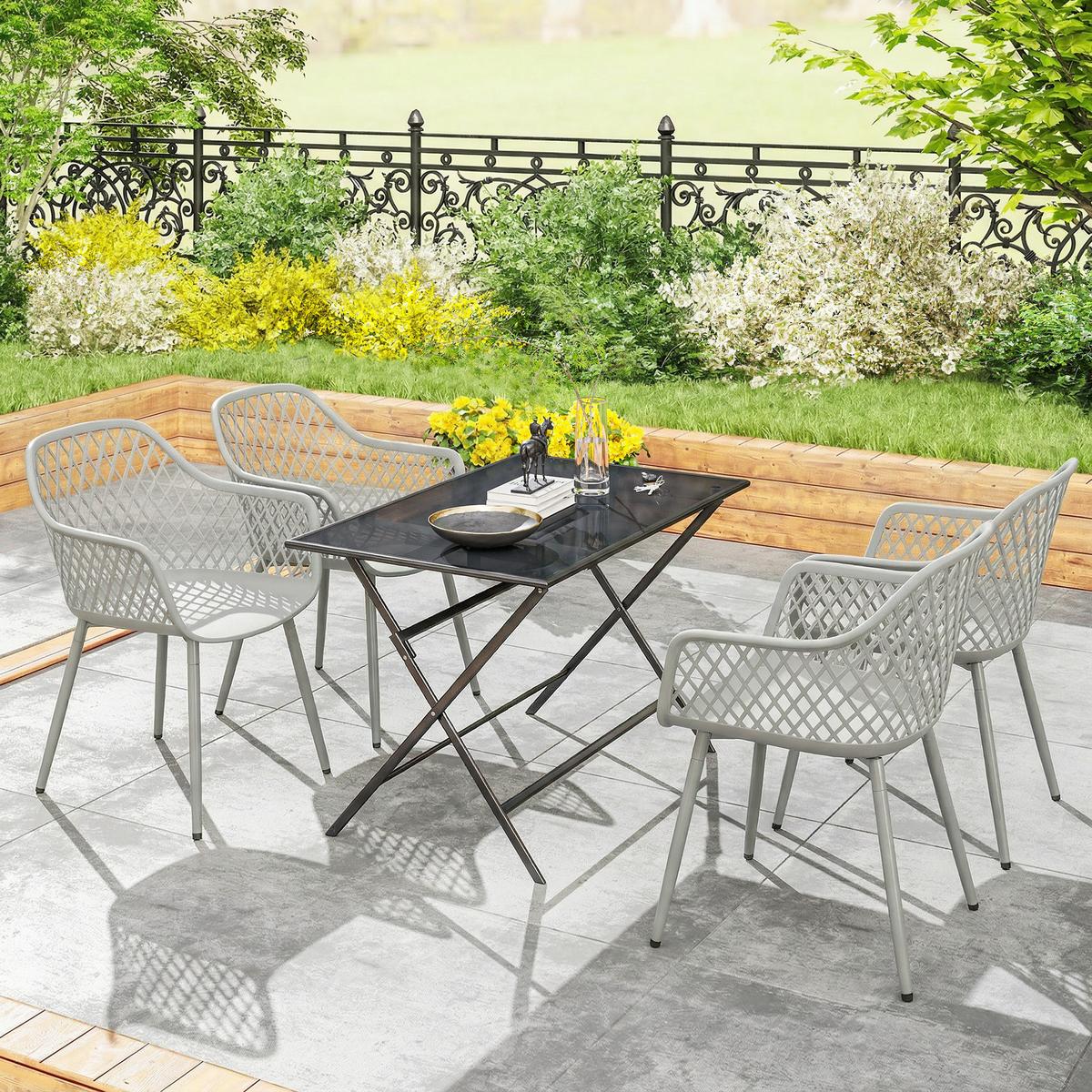 GARTENSTÜHLE 4er Set Metall Kunststoff Grau - Grau, Kunststoff/Metall (51/84/56cm) - Outsunny