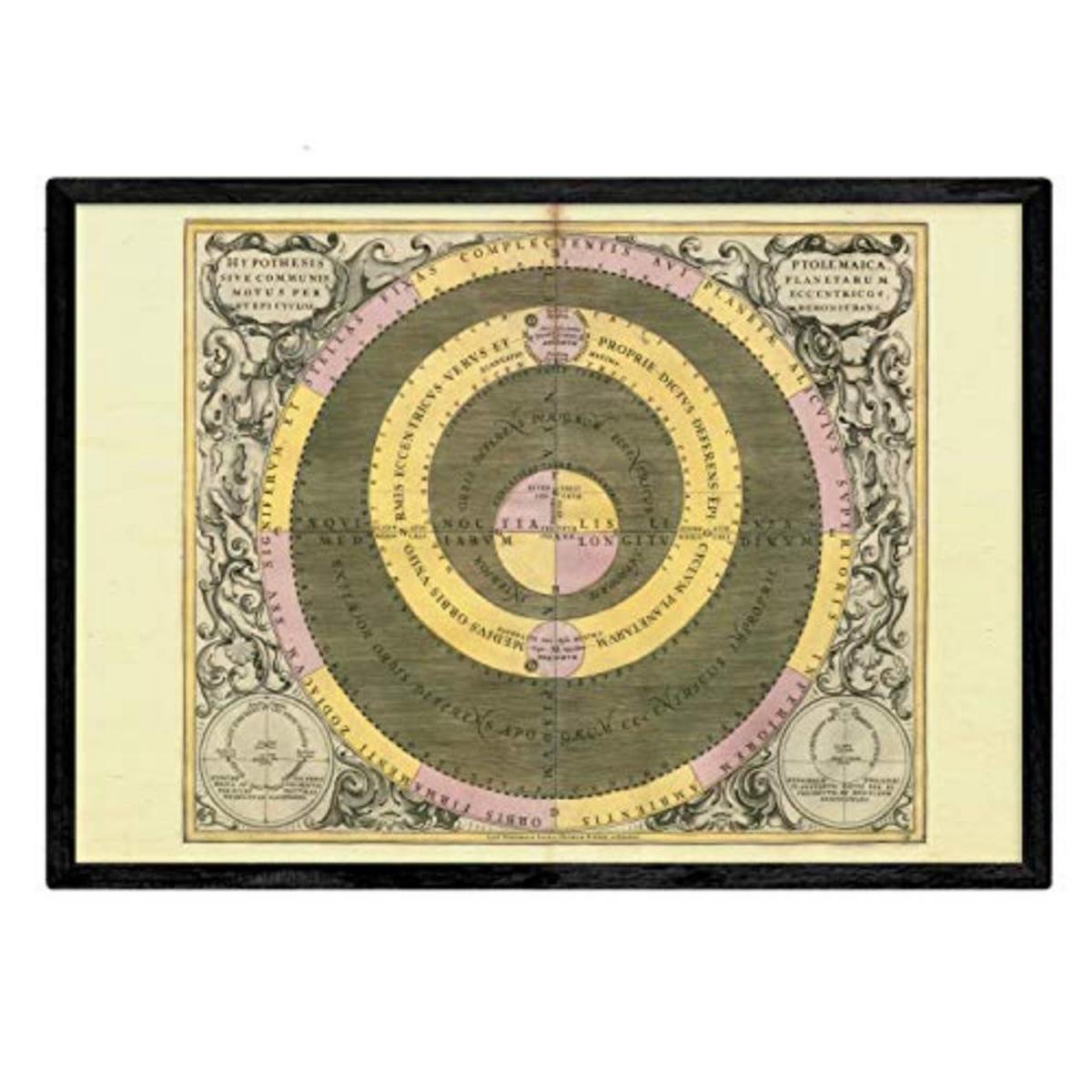 POSTER Set mit 4 alten astronomischen Karten A3 Schwarzer Rahmen - Schwarz, Papier (29.7/3cm) - Nacnic