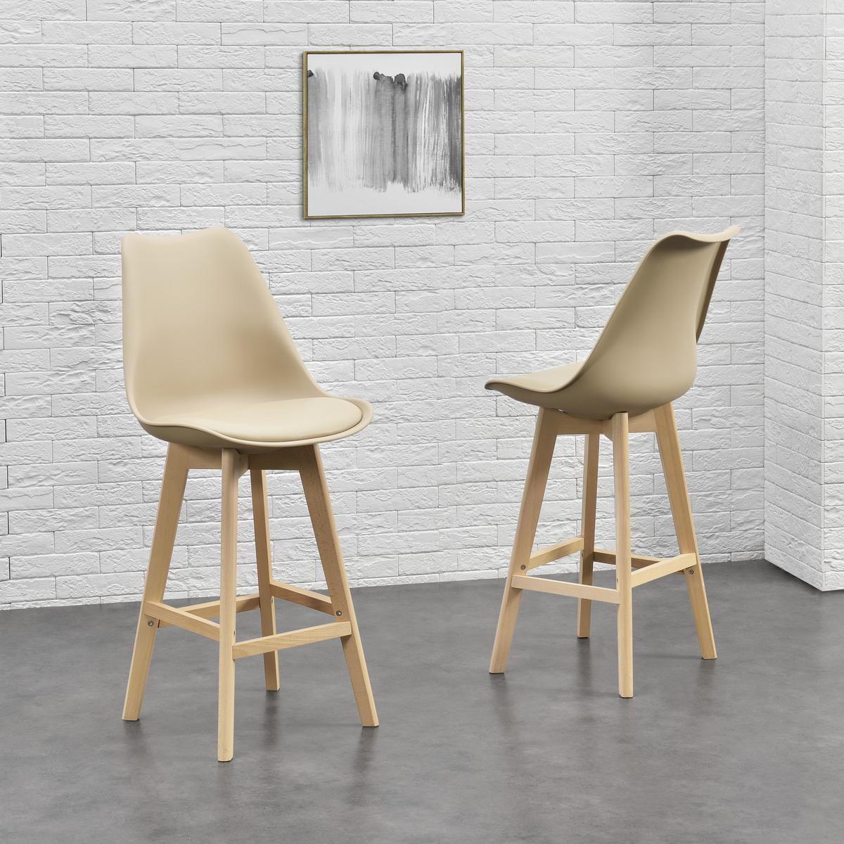 BARSTUHL Lublin 4er-Set - Beige, Leder (48/105/58cm) - [en.casa]