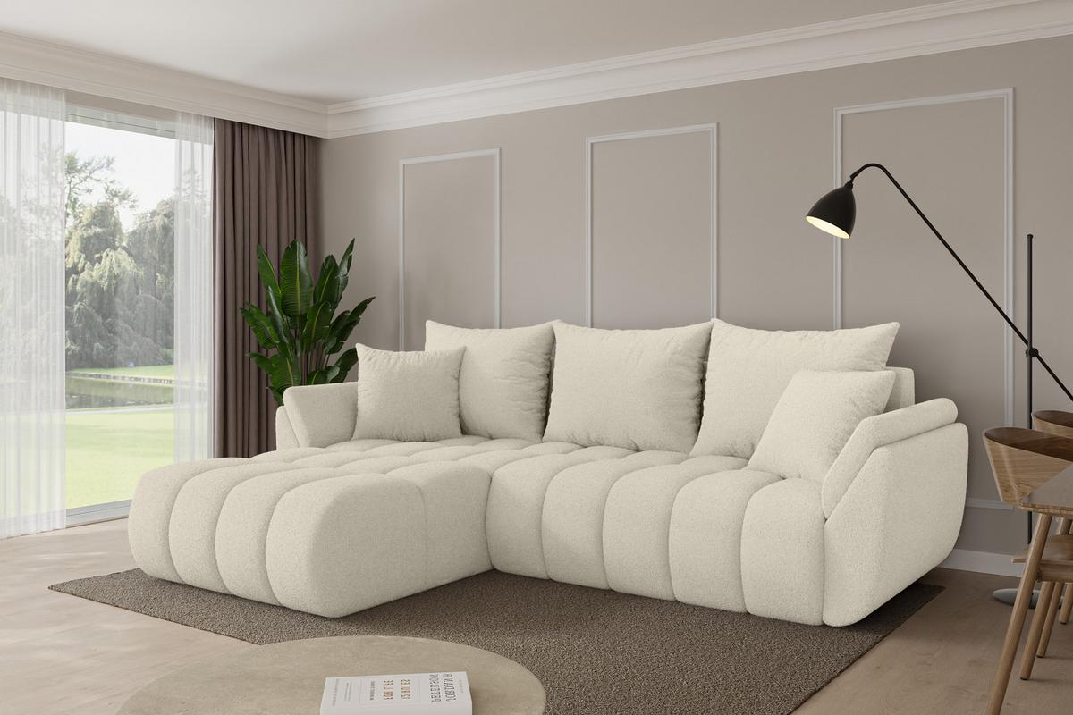ECKSOFA mit Schlaffunktion Ottomane Links TOKO-L-v1 277x194x86 Beige Bouclé - Sandfarben/Beige, Holzwerkstoff/Kunststoff (277/194cm) - ALTDECOR