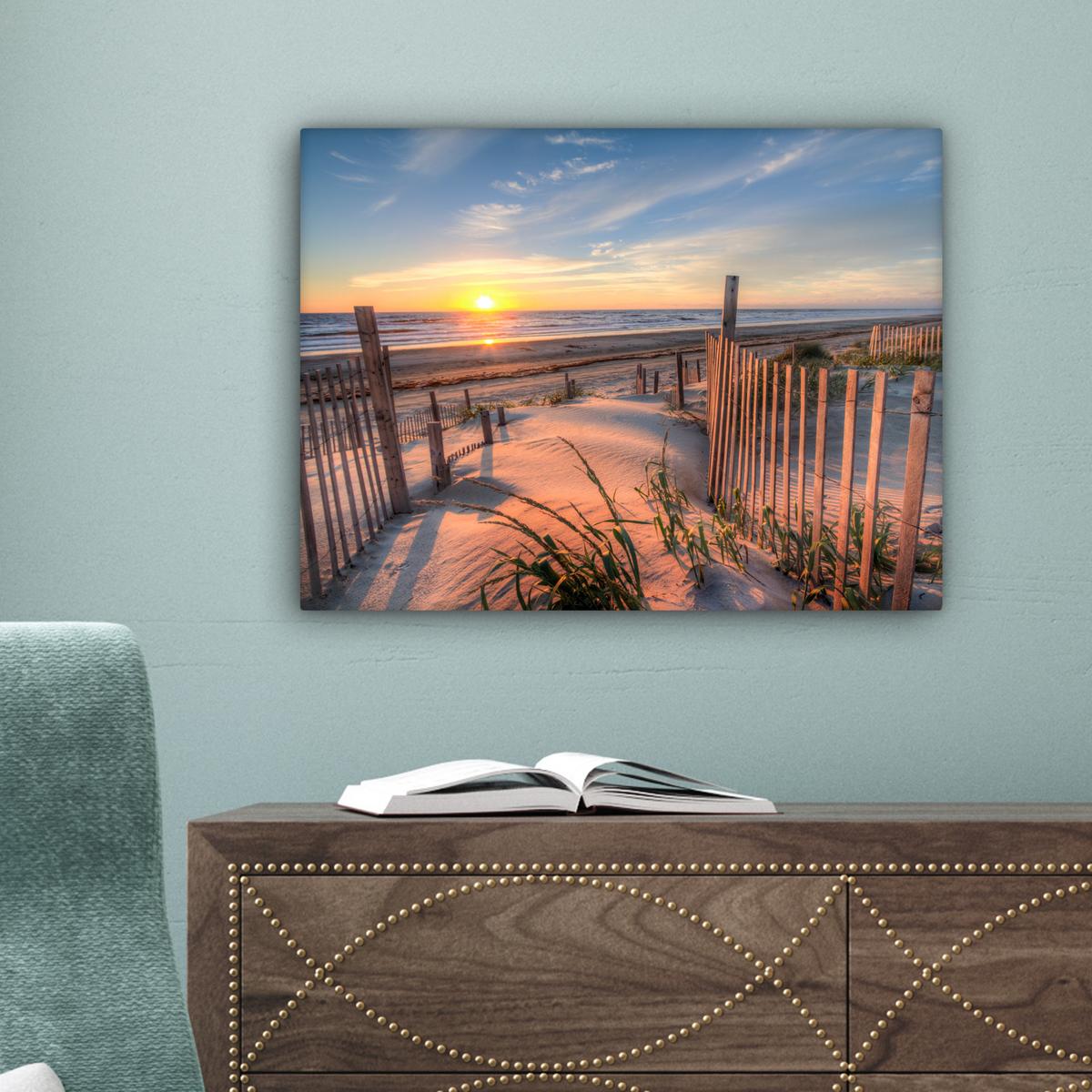 LEINWANDBILD Strand - Meer - Düne - Sonnenuntergang - Landschaft Wandbild 40x30 cm - Beige, Textil (40/30cm) - MuchoWow