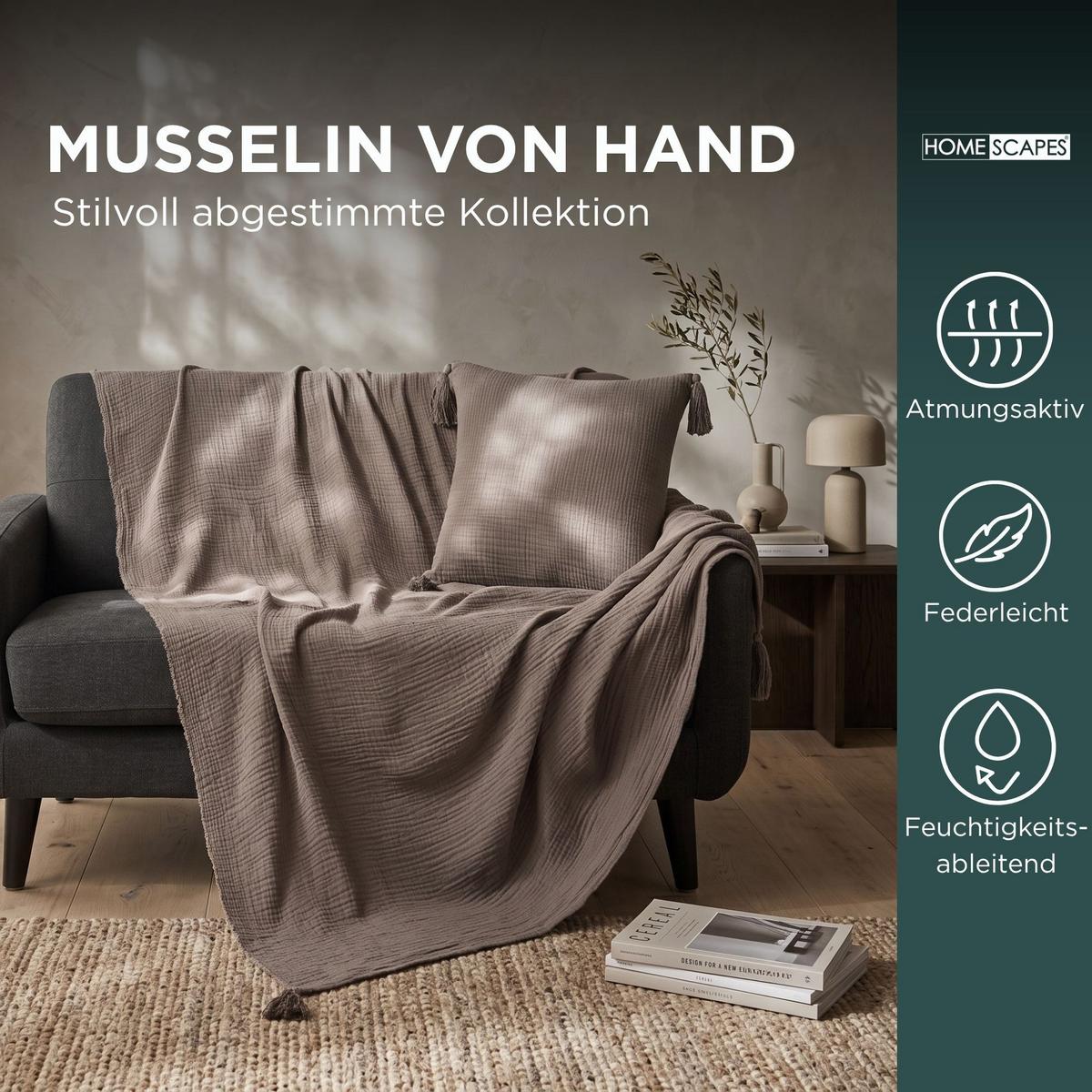 WOHNDECKE Musselin grau mit Quasten - Grau, Textil (127/180cm) - Homescapes