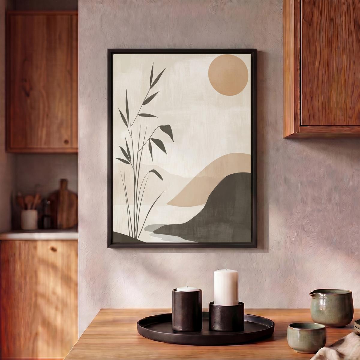 LEINWAND Bilder mit Rahmen - Japandi - Landschaft - Beige - 30x40 - Cognac, Textil (30/40cm) - MuchoWow
