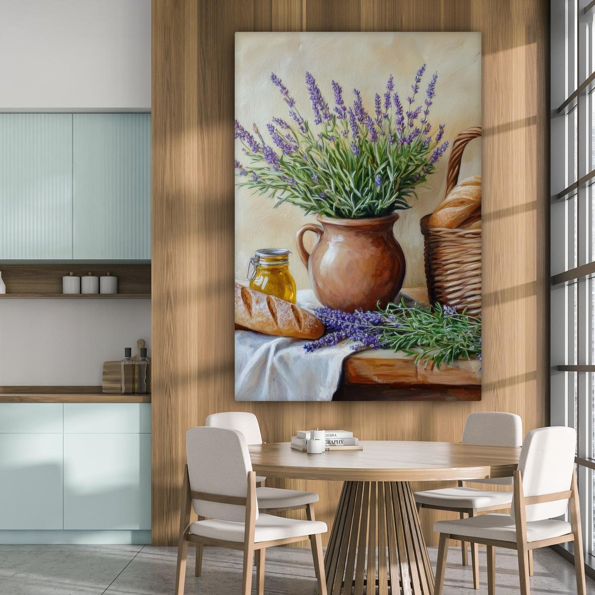 LEINWANDBILD Lavendel - Brot - Stilleben Deko Groß 90x140 cm - Flieder, Textil (90/140cm) - MuchoWow