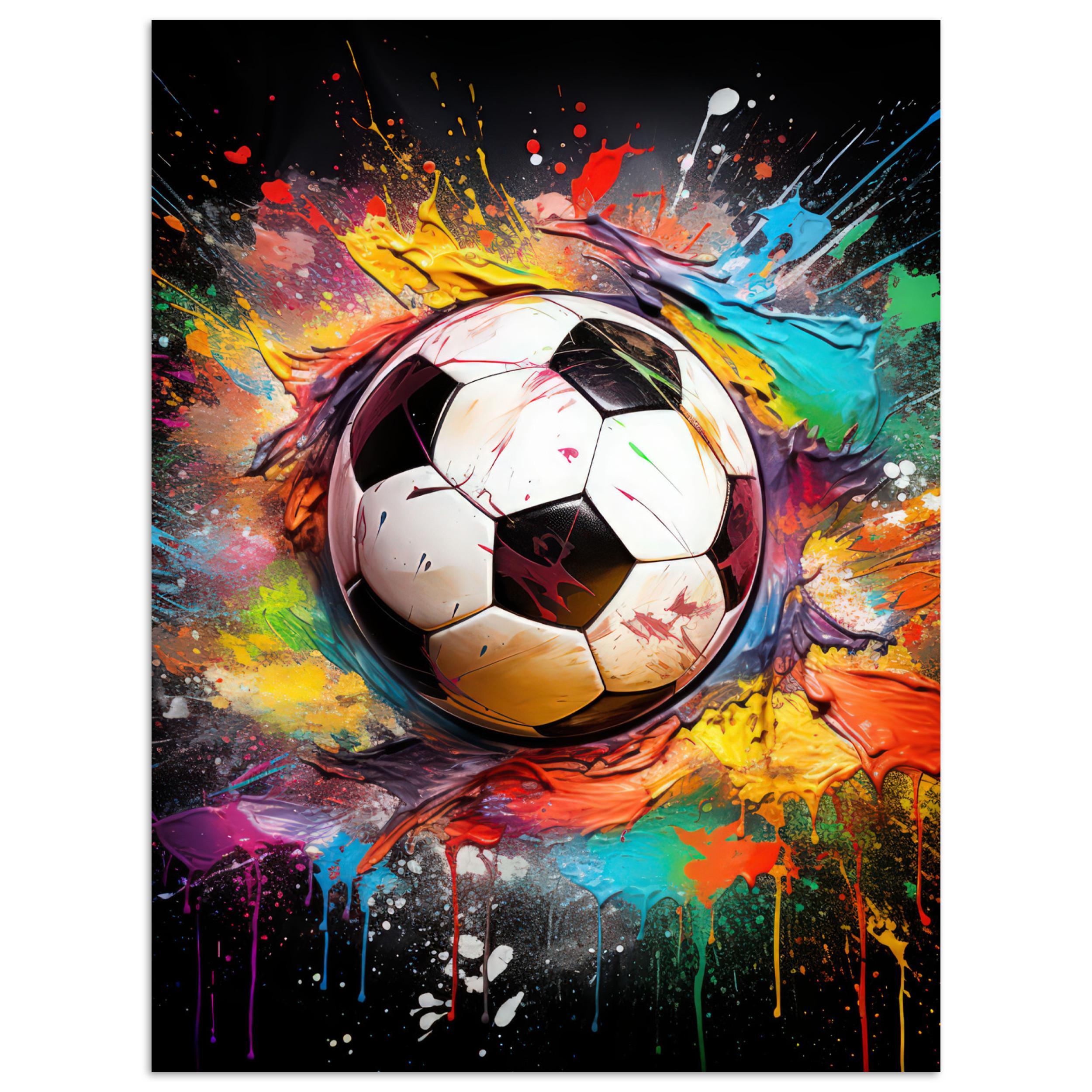 POSTER Fußball - Farbe - Farben - Schwarz - Weiß Deko Wohnzimmer 60x80 cm - Weiß, Papier (60/80/0.1cm) - MuchoWow