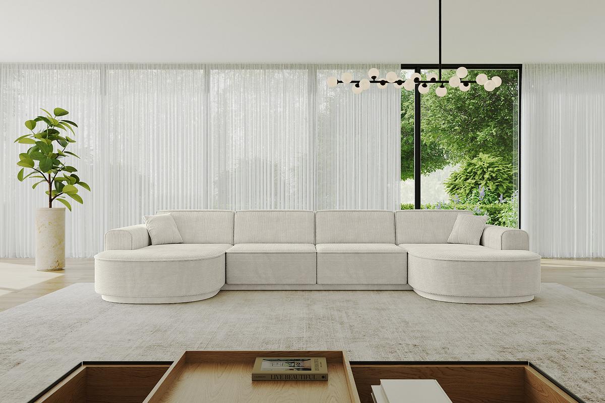 WOHNLANDSCHAFT MARI-U2-v3 - 388x171x83 cm Creme Cord - Hellgrau/Creme, Holzwerkstoff/Kunststoff (388/83/171cm) - ALTDECOR