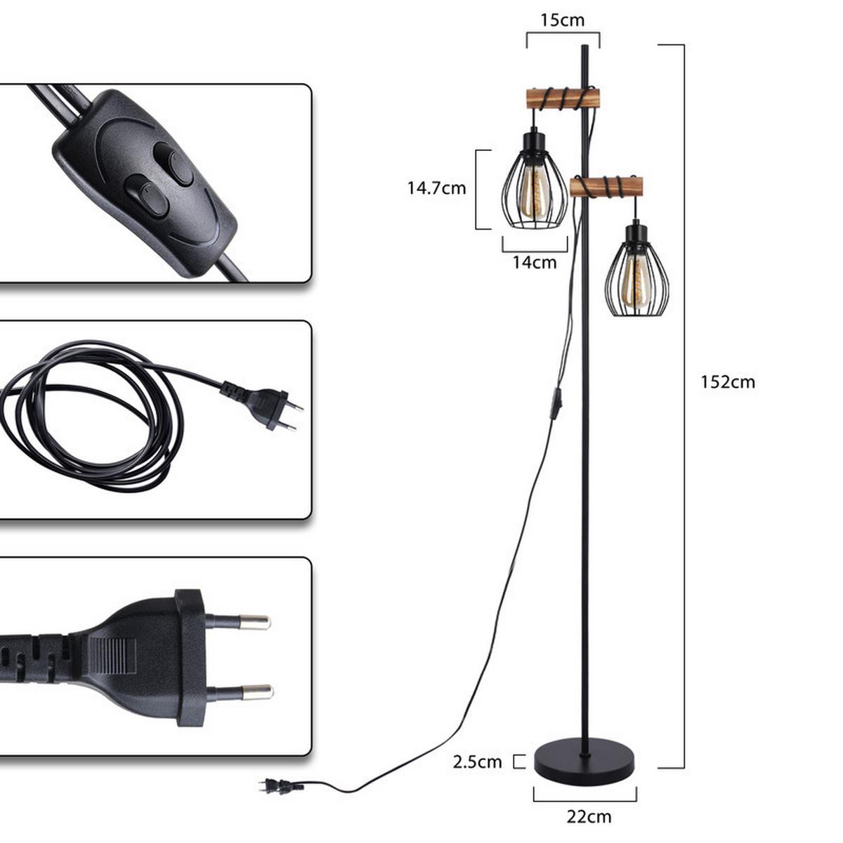 STEHLAMPE Ennis II 152/23cm - Schwarz, Metall (152/23/23cm) - Nettlife