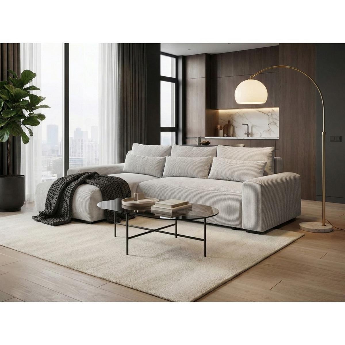 ECKSCHLAFSOFA Benny beige links - Beige/Schwarz, Kunststoff/Textil (271/185cm) - Beautysofa