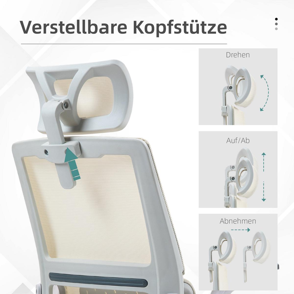 BÜROSTUHL Mesh Beige - Beige/Weiß, Kunststoff/Textil (61/121.5/60cm) - Vinsetto