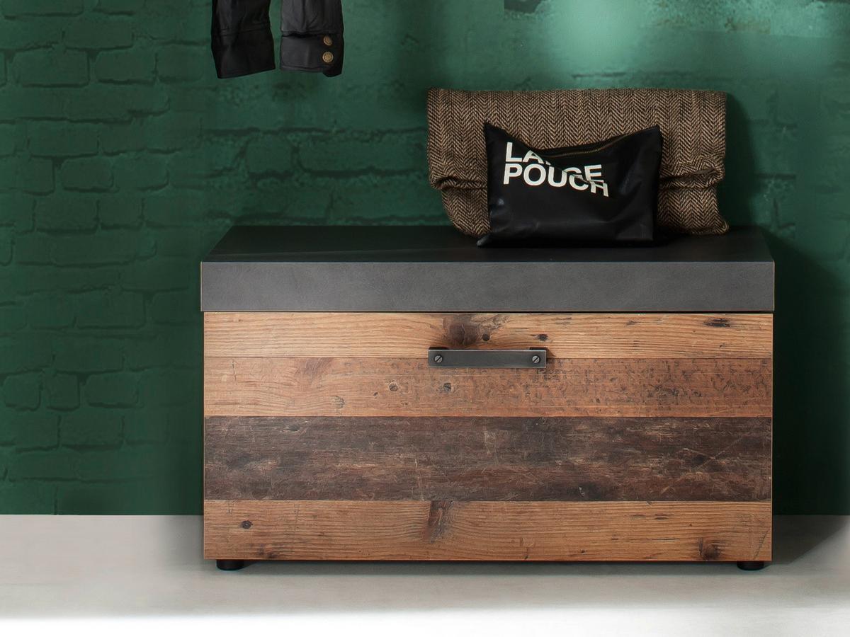 GARDEROBENBANK Used Wood Shabby mit grau 80 x 45 cm, Sitzbank mit Stauraum - Silberfarben/Schwarz, Holzwerkstoff/Kunststoff (80/45/37cm) - Top.Furn