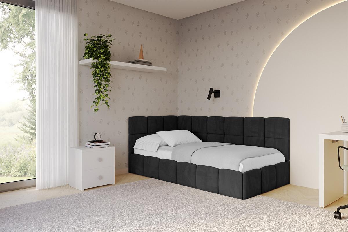 EINZELBETT Jugendbett mit Bettkasten Rechts, mit Matratze - LIVY 100x200 Schwarz - Schwarz, Holzwerkstoff/Textil (100/200cm) - ALTDECOR