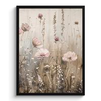 POSTER MIT RAHMEN Blumen - Rosa - Modern - Beige Posterleiste 60x80 cm - Beige, Papier (60/80cm) - MuchoWow