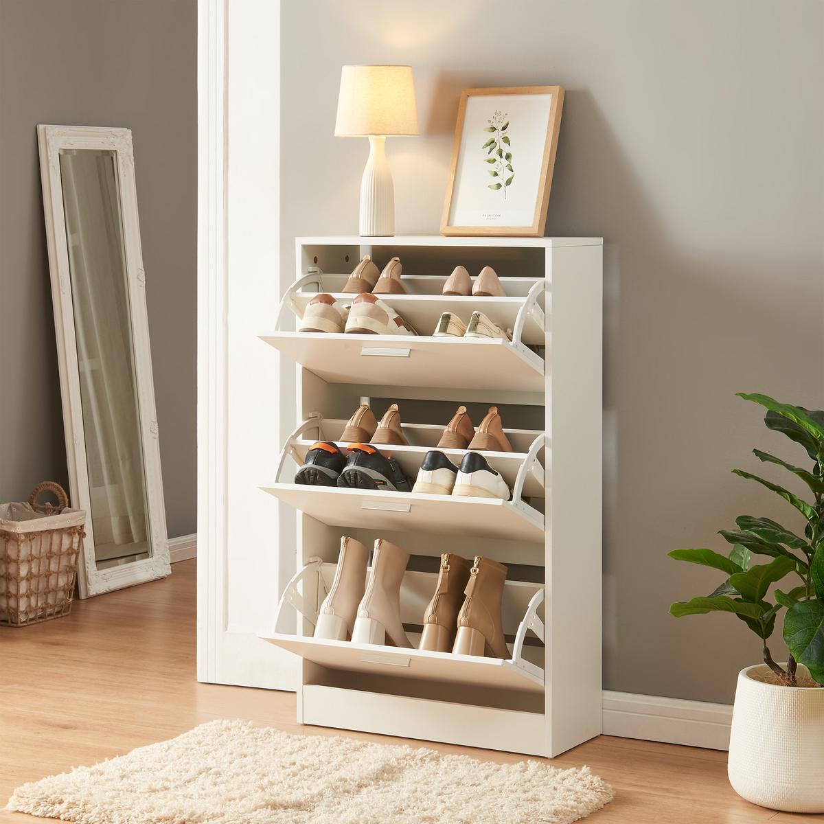 SCHUHSCHRANK Sykkylven - Weiß, Holzwerkstoff (60/103/24cm) - [en.casa]