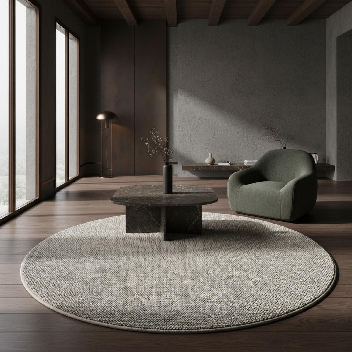 TEPPICH Flachgewebe CIMA in Creme, einfarbig, Ø 120 cm - Beige, Textil (120/120cm) - KADIMA DESIGN