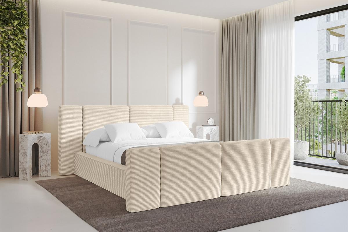 POLSTERBETT mit Bettkasten, Fußteil und Lattenrost, Bett mit Matratze H3/H4 - RIVO-Z 180x200 Beige - Creme, Holzwerkstoff/Textil (180/200cm) - ALTDECOR