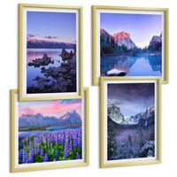 BILDER SET 4er Set - 50x50 cm & 40x60 cm Goldrahmen - Berglandschaften, Wasser, Blumenfeld - Goldfarben, Kunststoff (50/50cm) - TULUP