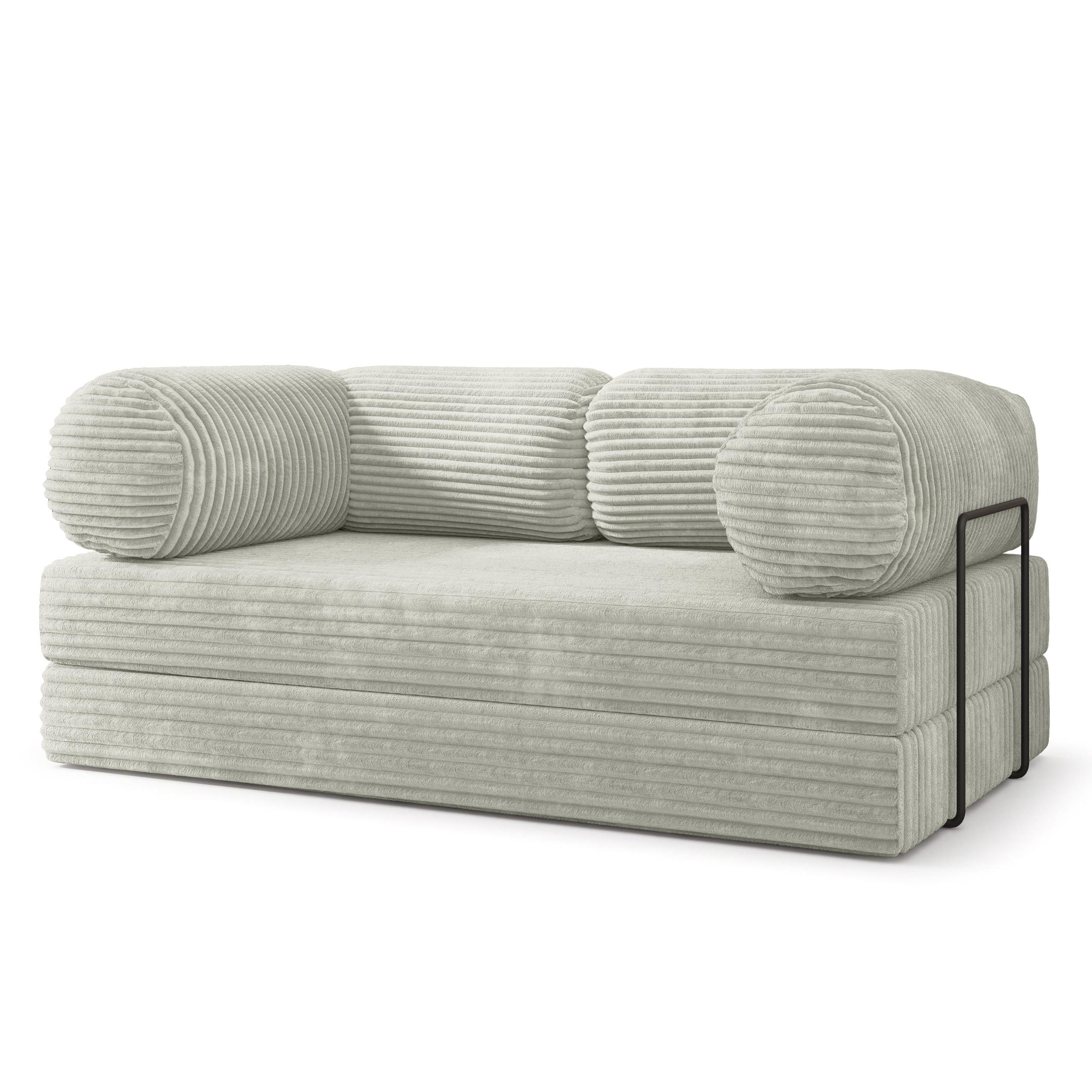 BETTSOFA ALVIO aus Schaumstoff Kordstoff Hellgrau Schlaffunktion - Hellgrau, Textil (170/68/80cm) - MASSENO